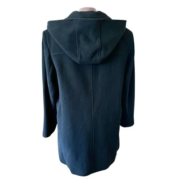 Gallery Wm’s XL Black Winter Coat 80% Wool Single Breast Detachable Hood - Picture 6 of 13